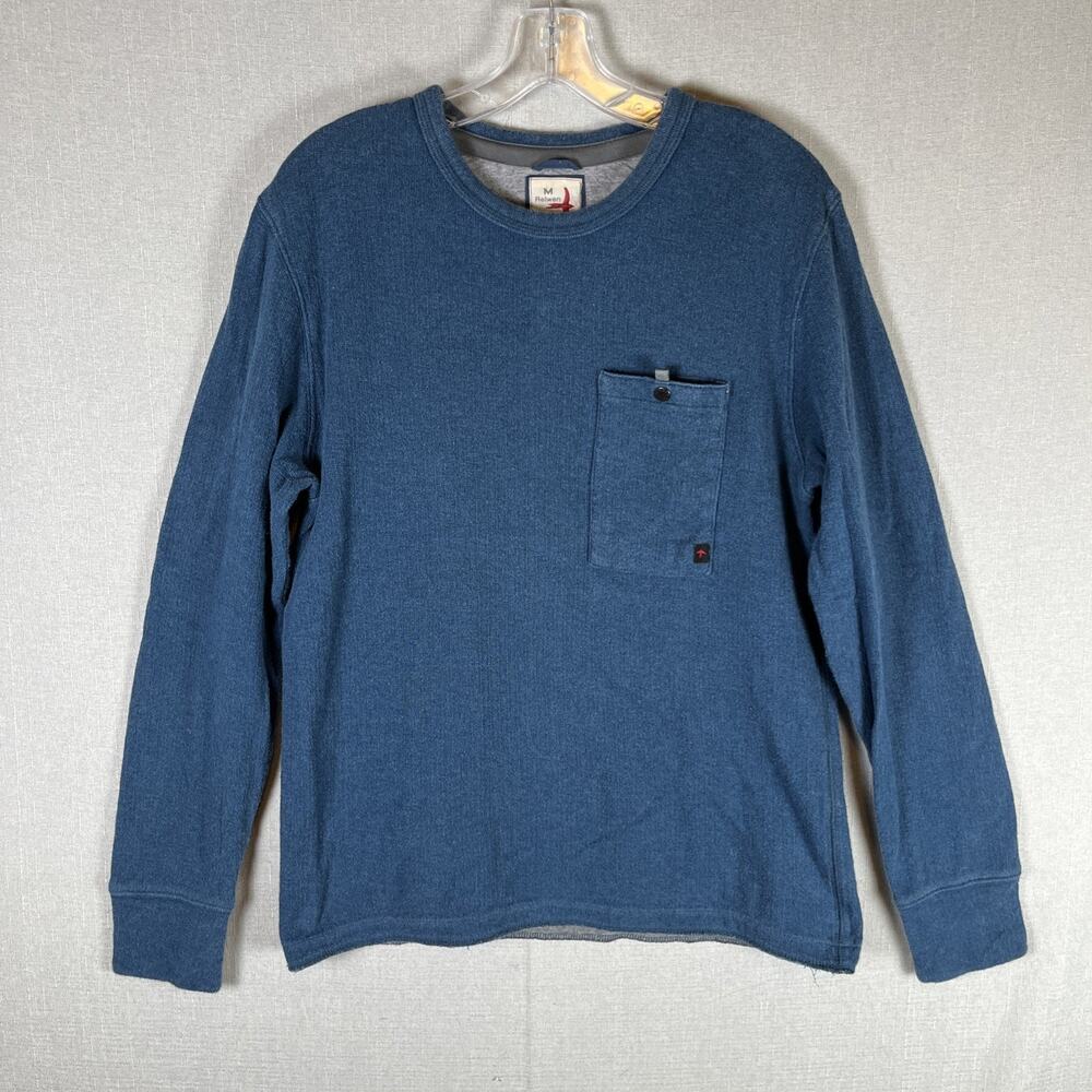 Relwen Micro Waffle Crew Neck Thermal Sweatshirt Mens Size Medium Blue Pocket